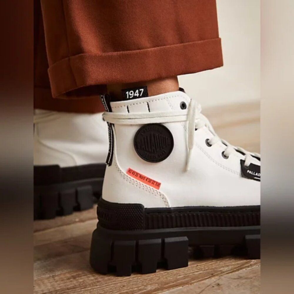 NEW Palladium Black White Canvas Chunky Lug Sole Y2K High Top Vegan Combat Boots - Picture 3 of 13